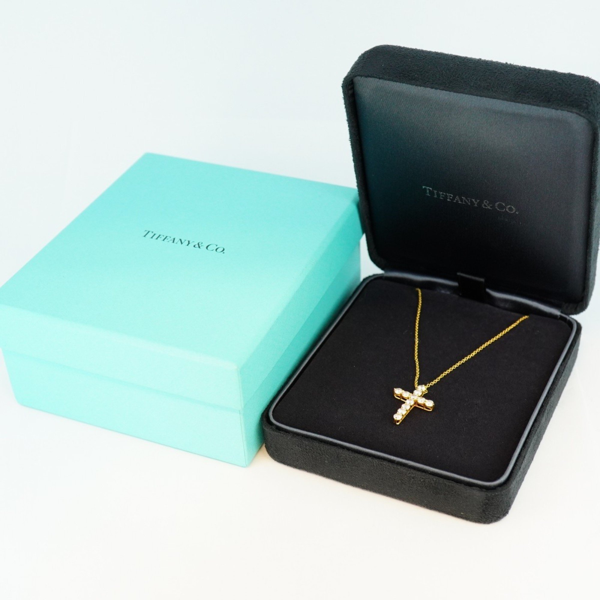 Tiffany Necklace Small Cross Diamond K18YG Yellow Gold Ladies