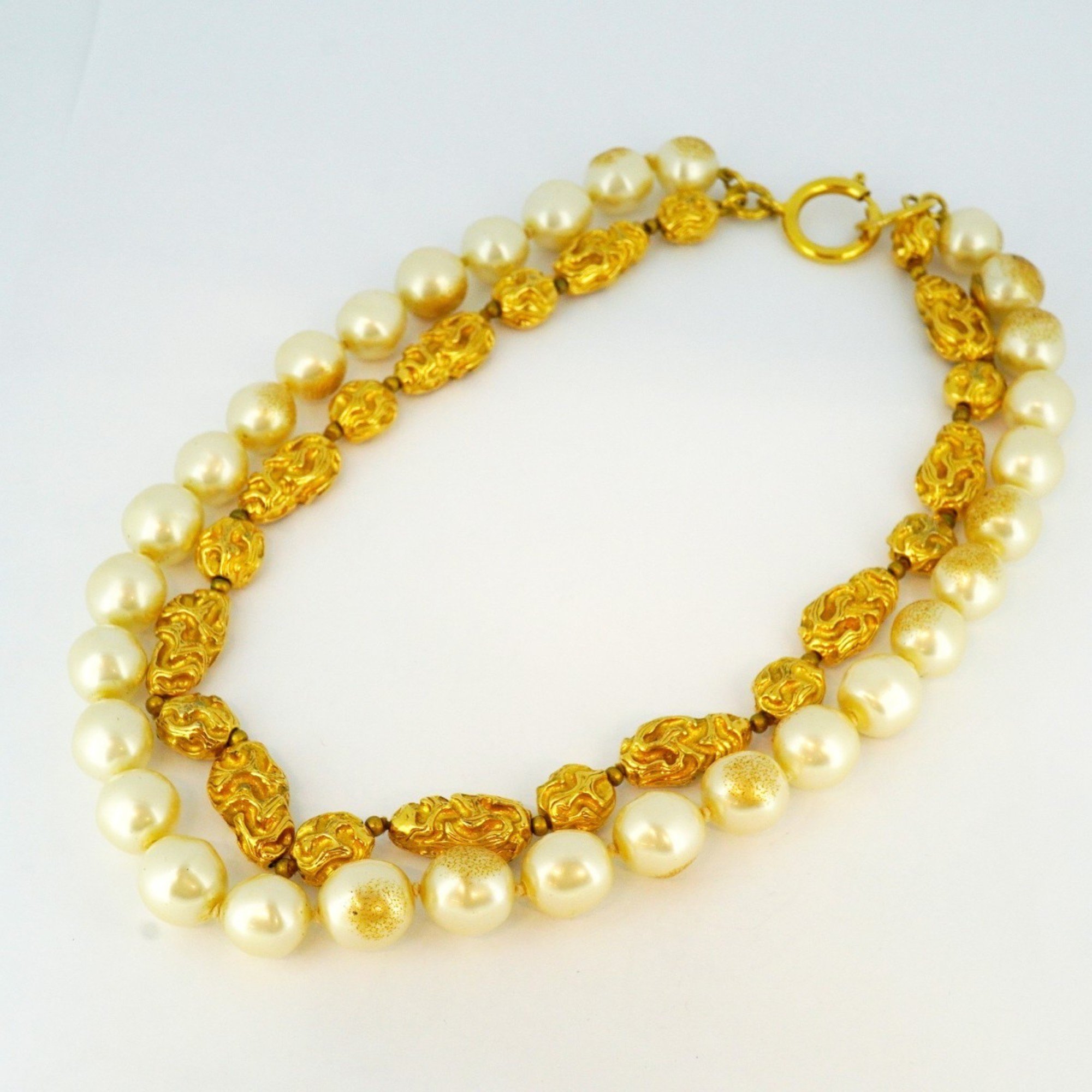 Chanel Necklace Fake Pearl GP Plated Gold Ladies