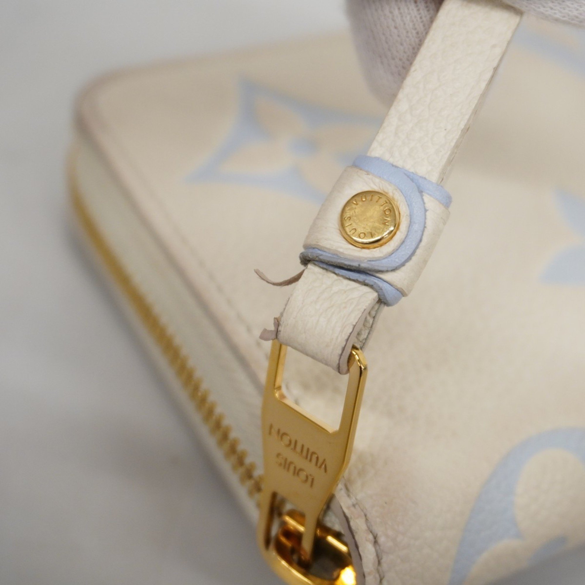 Louis Vuitton Long Wallet Monogram Empreinte Zippy M83308 Latte White Candy Blue Ladies