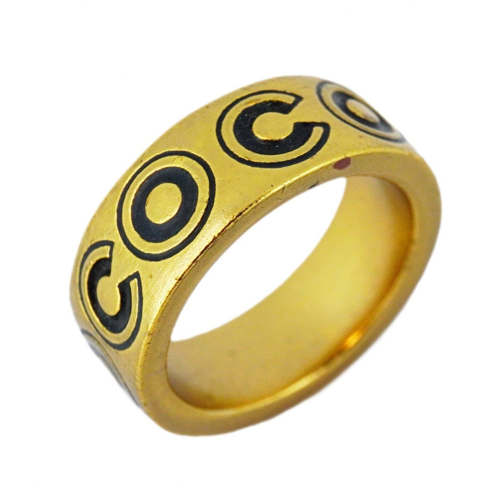 Chanel Ring COCO GP Plated Gold Black Size 12.5 for Women