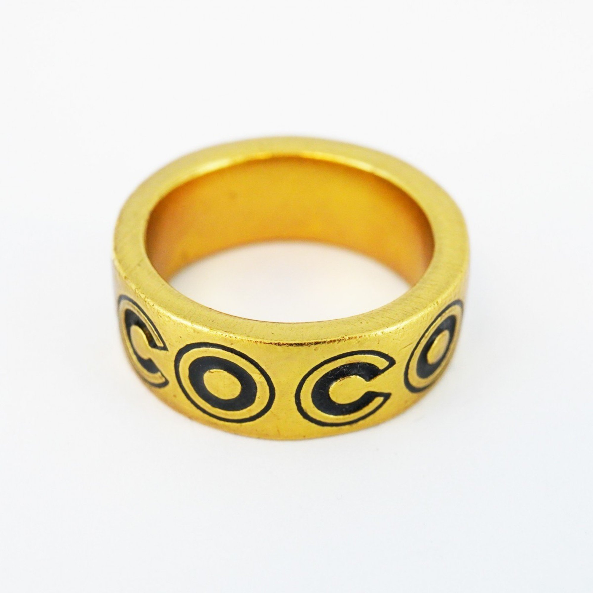 Chanel Ring COCO GP Plated Gold Black Size 12.5 for Women