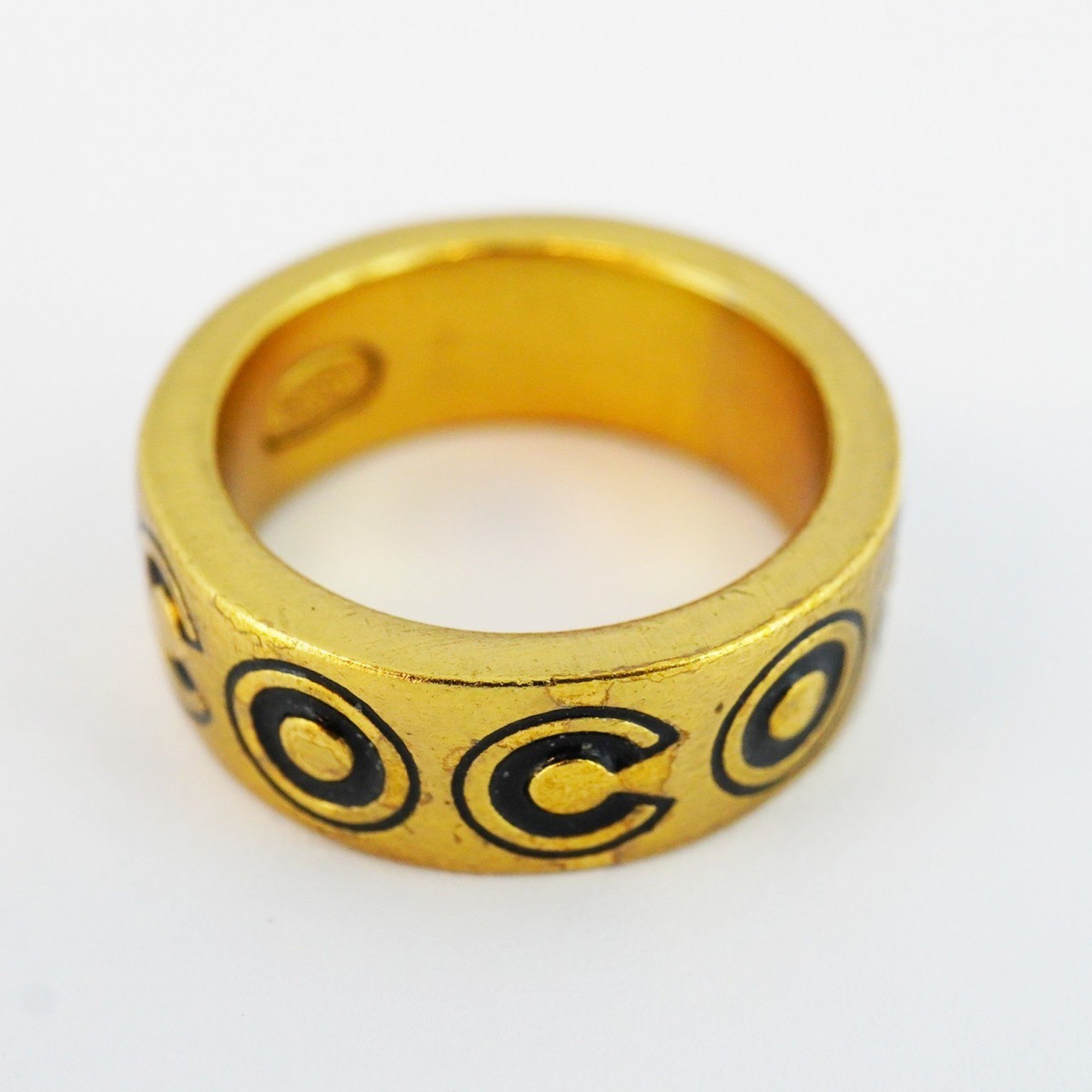 Chanel Ring COCO GP Plated Gold Black Size 12.5 for Women