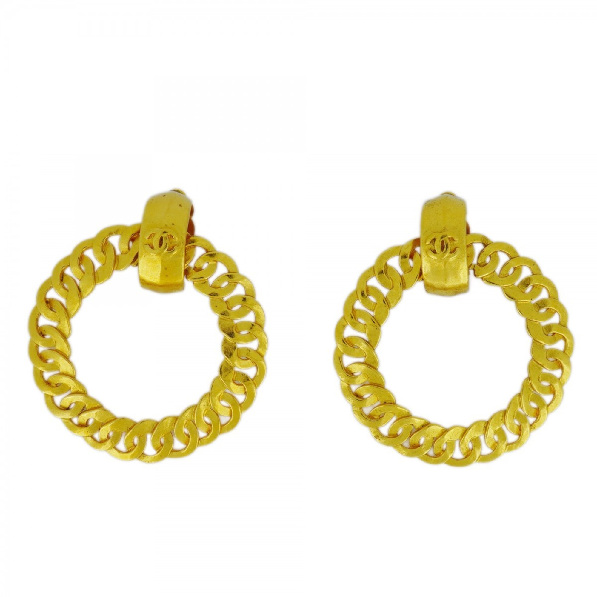 Chanel Earrings Coco Mark Circle GP Plated Gold Ladies