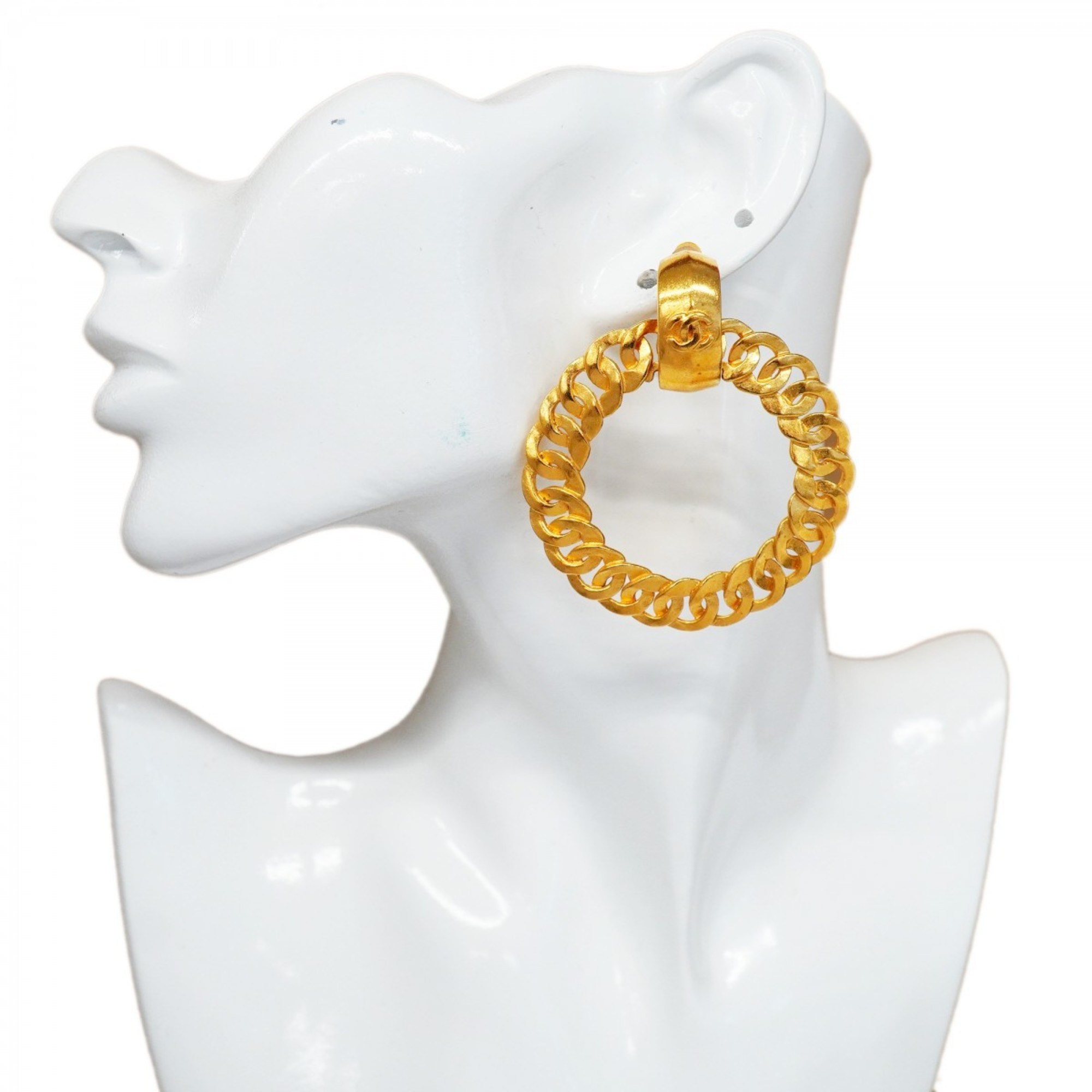 Chanel Earrings Coco Mark Circle GP Plated Gold Ladies