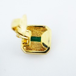 Christian Dior Earrings Square Rhinestone GP Plated Gold Green Women's