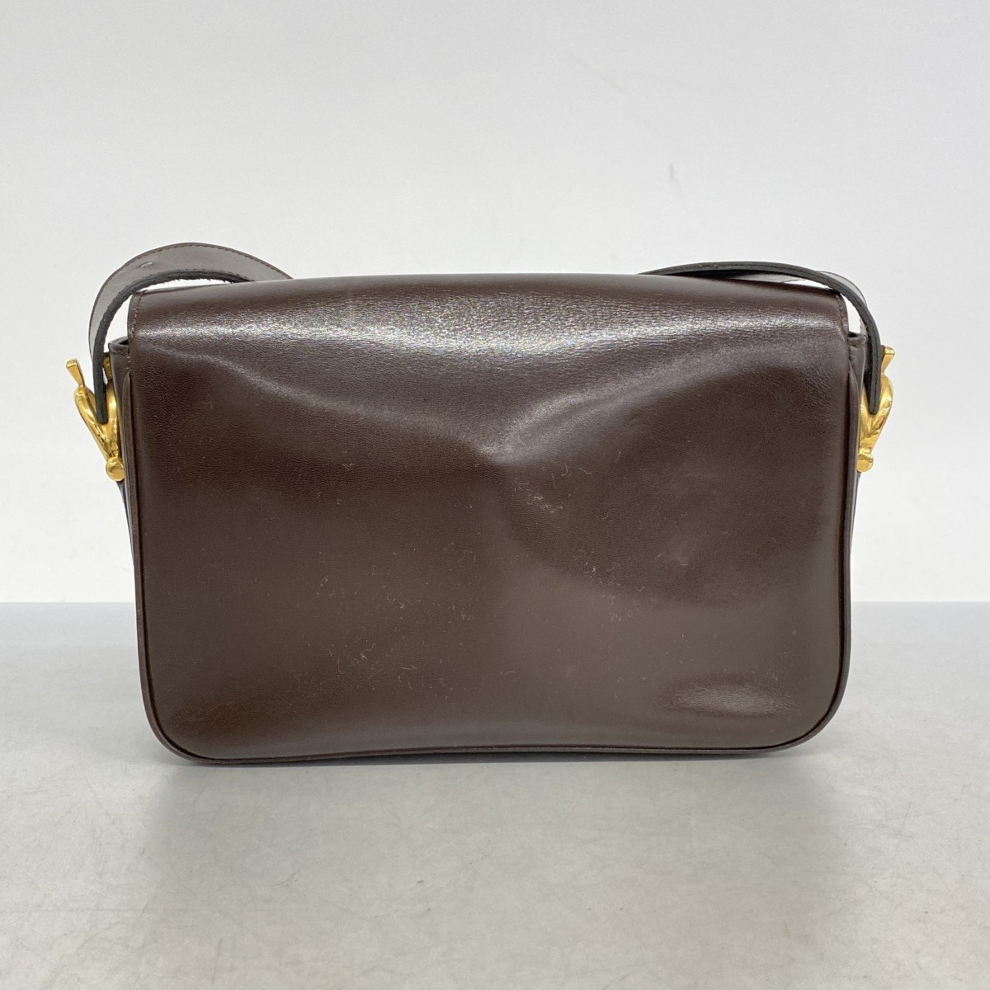 Celine shoulder bag, carriage hardware, leather, dark brown, women's