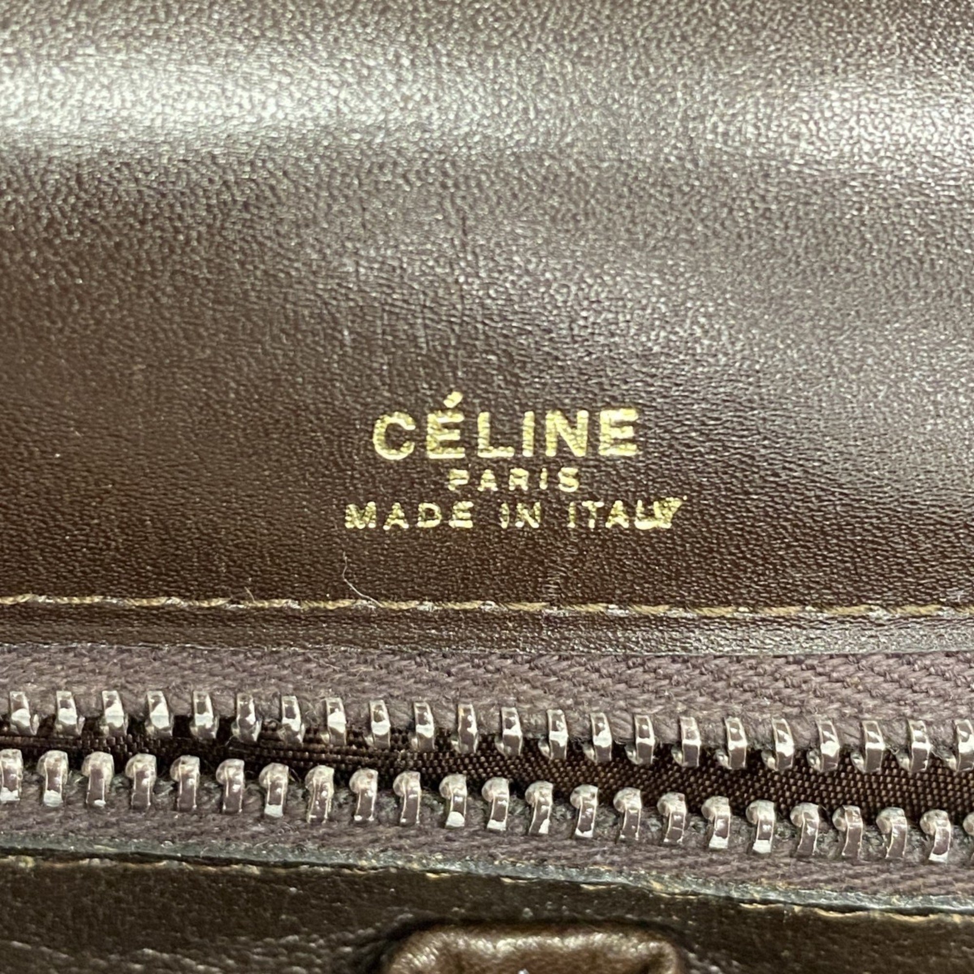 Celine shoulder bag, carriage hardware, leather, dark brown, women's