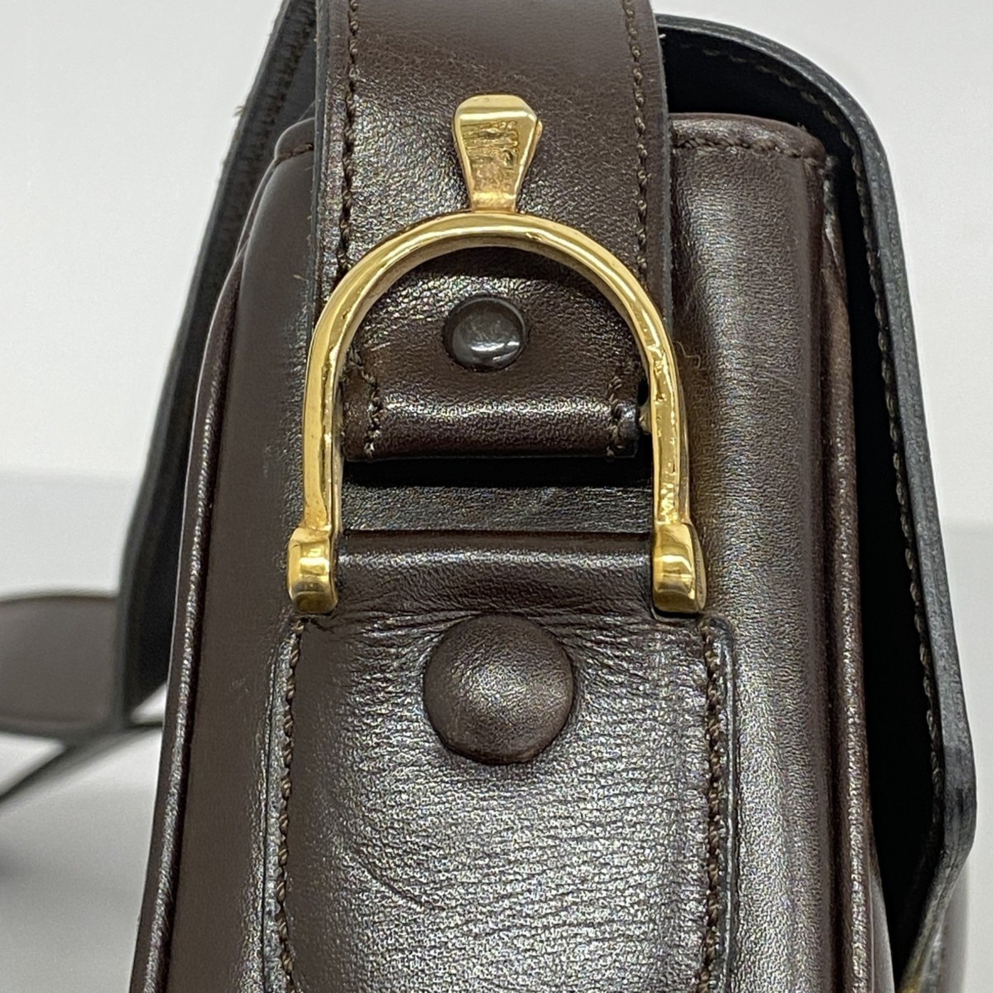 Celine shoulder bag, carriage hardware, leather, dark brown, women's