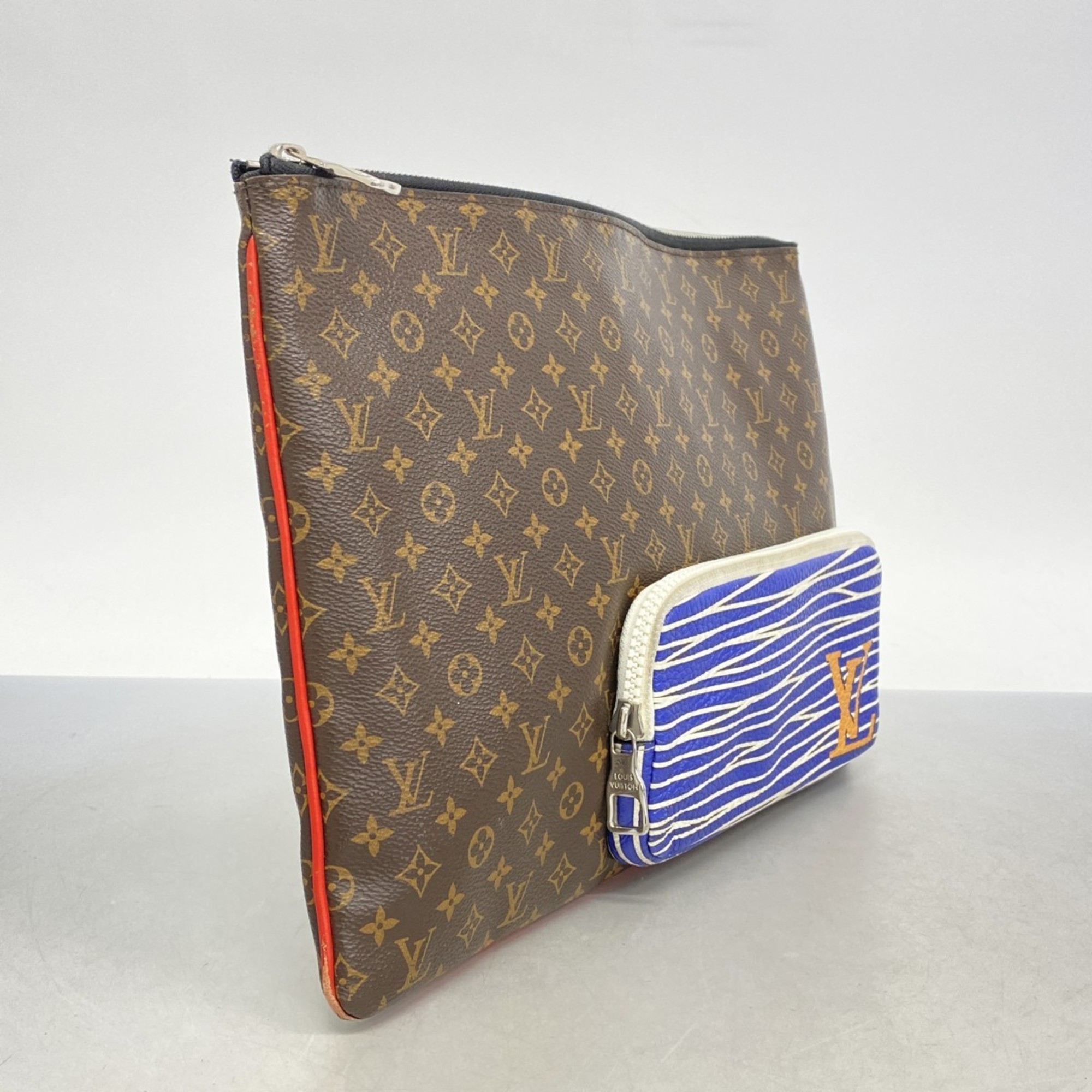 Louis Vuitton Clutch Bag Monogram Patchwork Pochette M69690 Brown Blue Men's