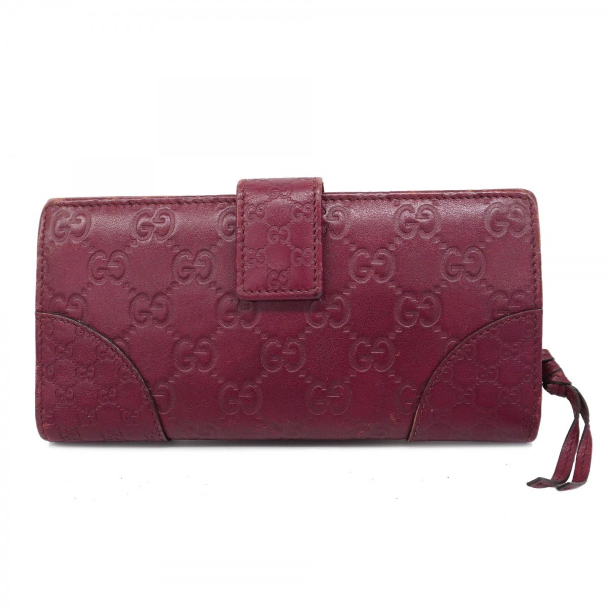 Gucci Long Wallet Interlocking G Guccissima 323398 Leather Red Champagne Women's