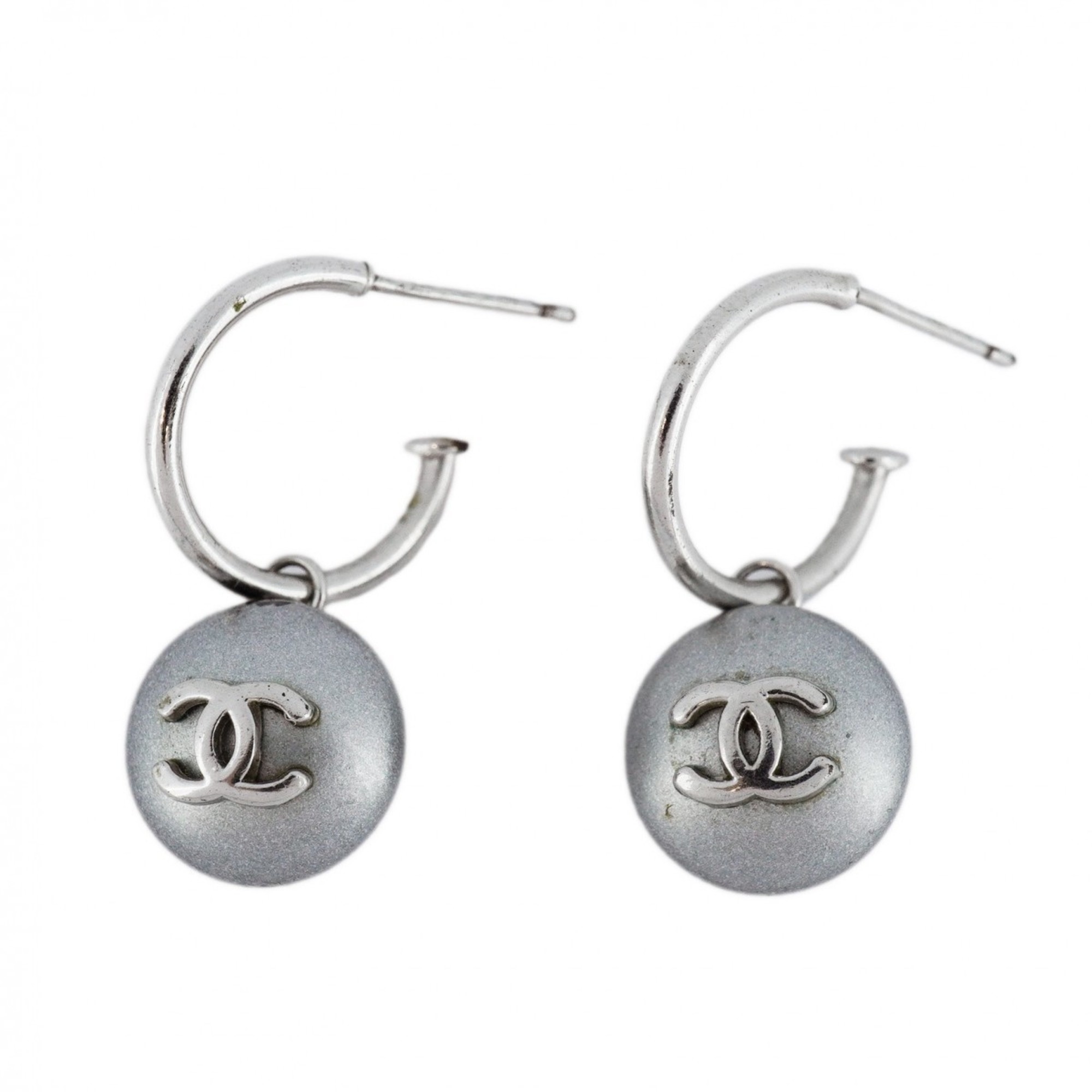 Chanel earrings Coco mark circle metal silver ladies