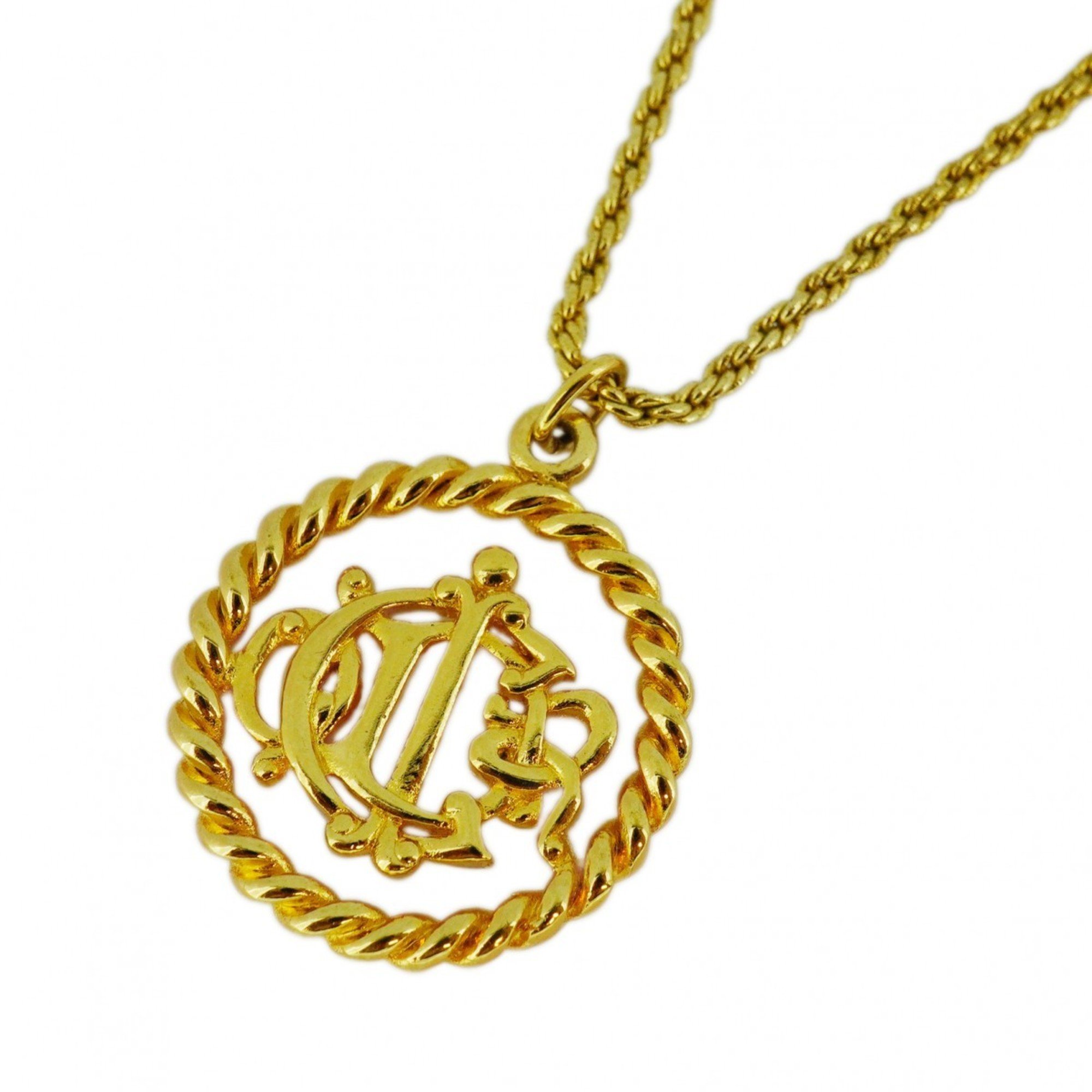 Christian Dior Necklace Emblem Circle GP Plated Gold for Women