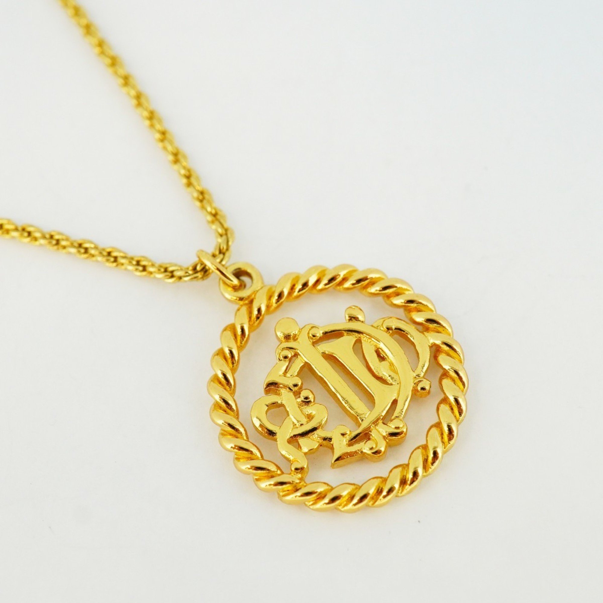 Christian Dior Necklace Emblem Circle GP Plated Gold for Women