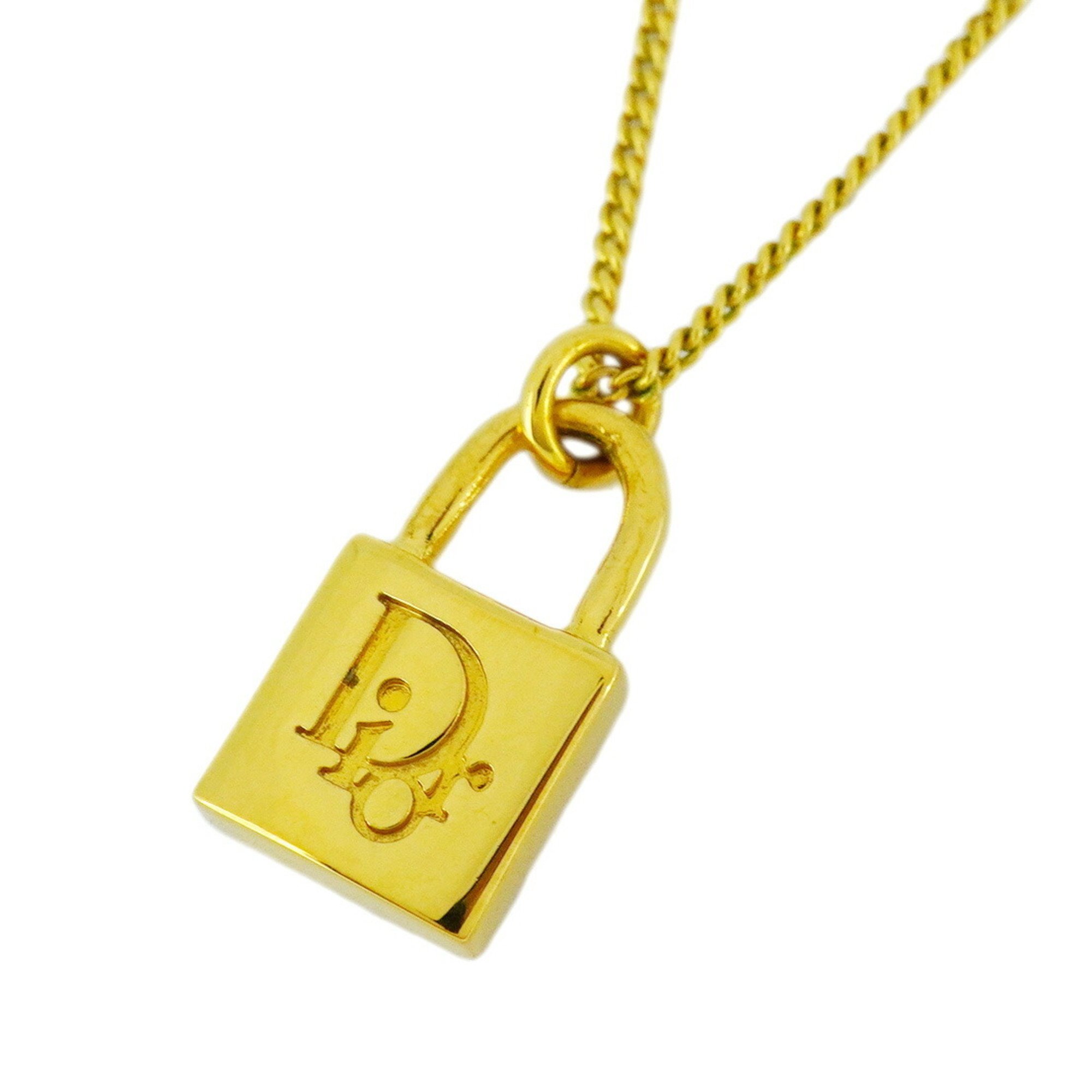 Christian Dior Necklace Padlock GP Plated Gold for Women