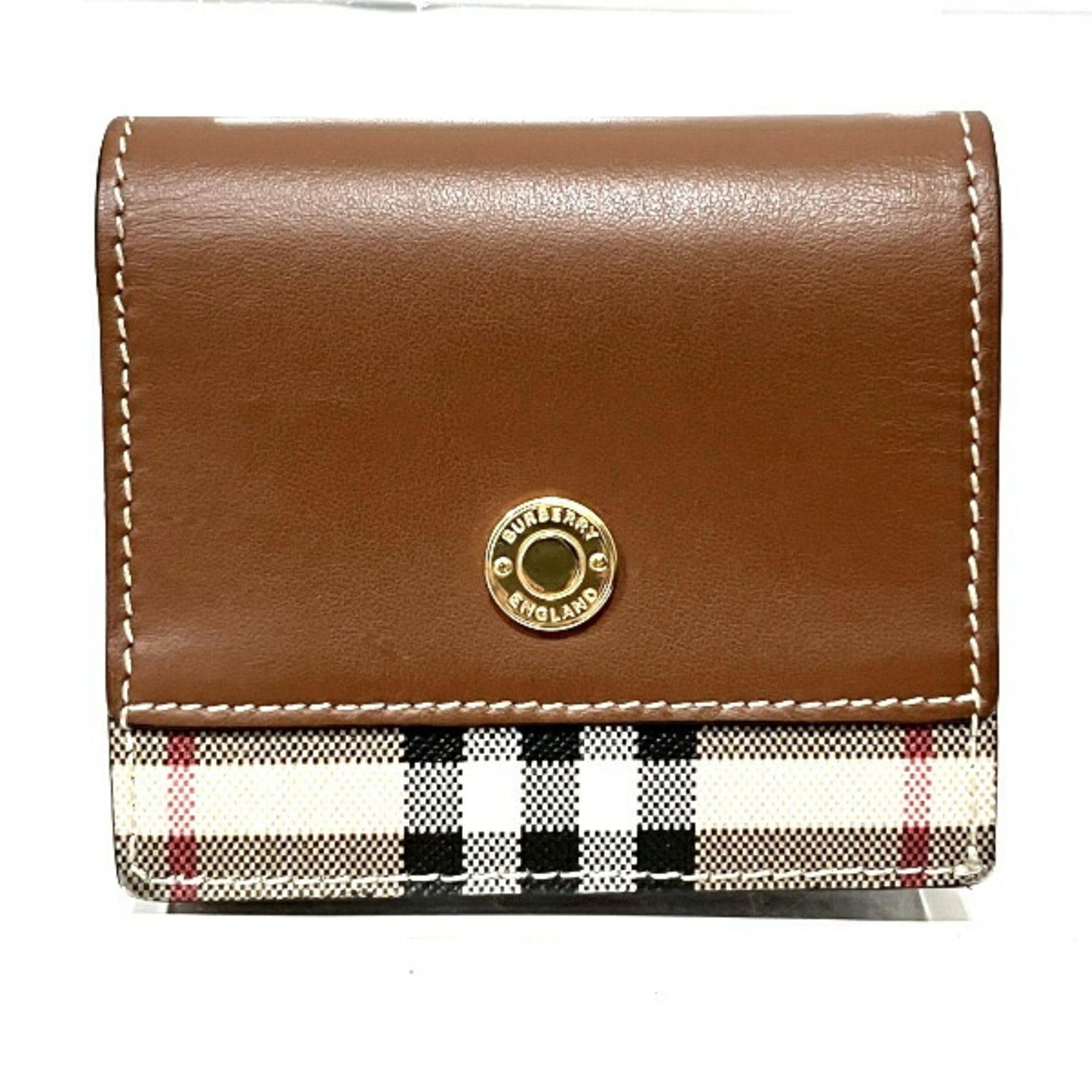 Burberry Folding Wallet 80622861 Checked Leather Bi-fold for Women