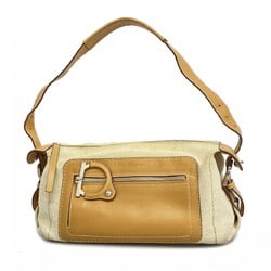 Salvatore Ferragamo Shoulder Bag Gancini Canvas Leather Beige Light Brown Women's