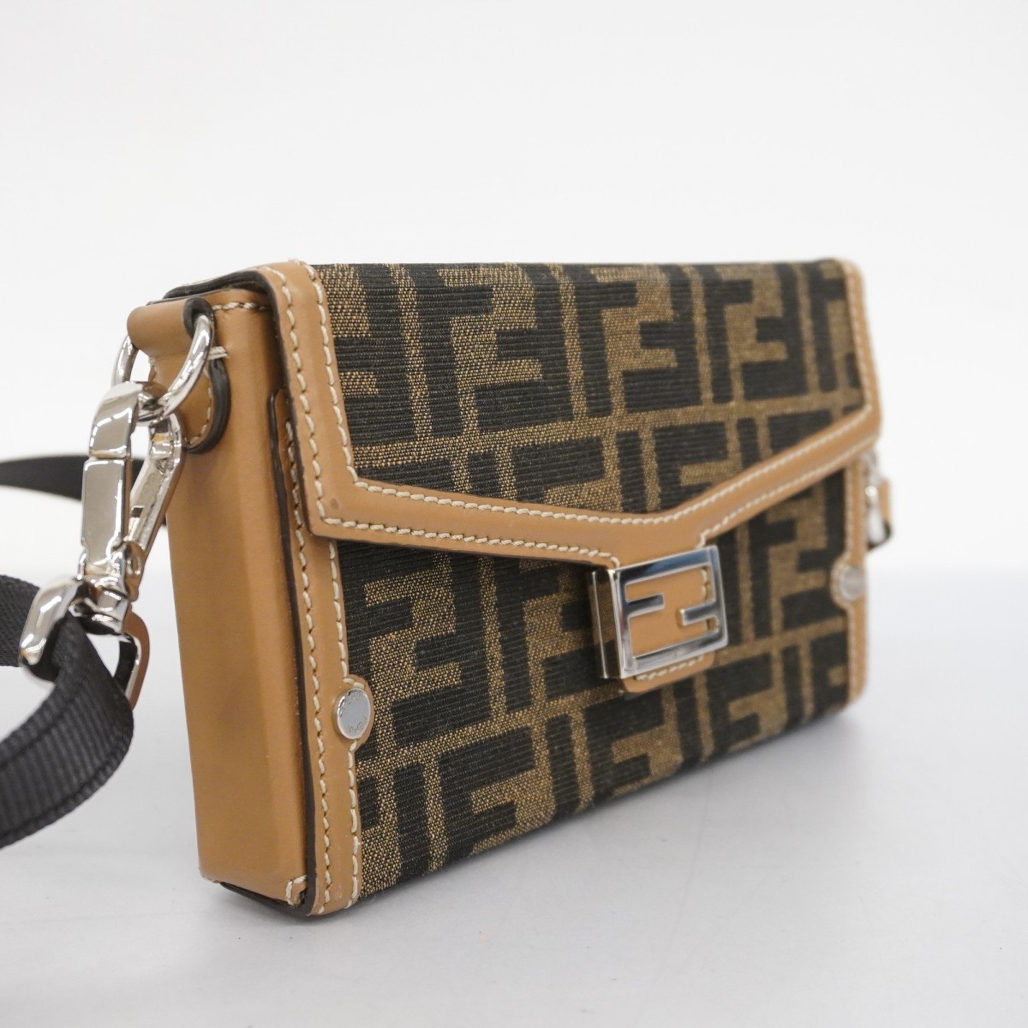 Fendi Shoulder Bag Zucca Nylon Canvas Brown Women's