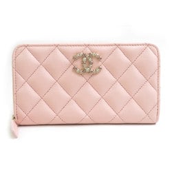 CHANEL Round Long Wallet Compact Caviar Skin Leather Pink Women's r10202j