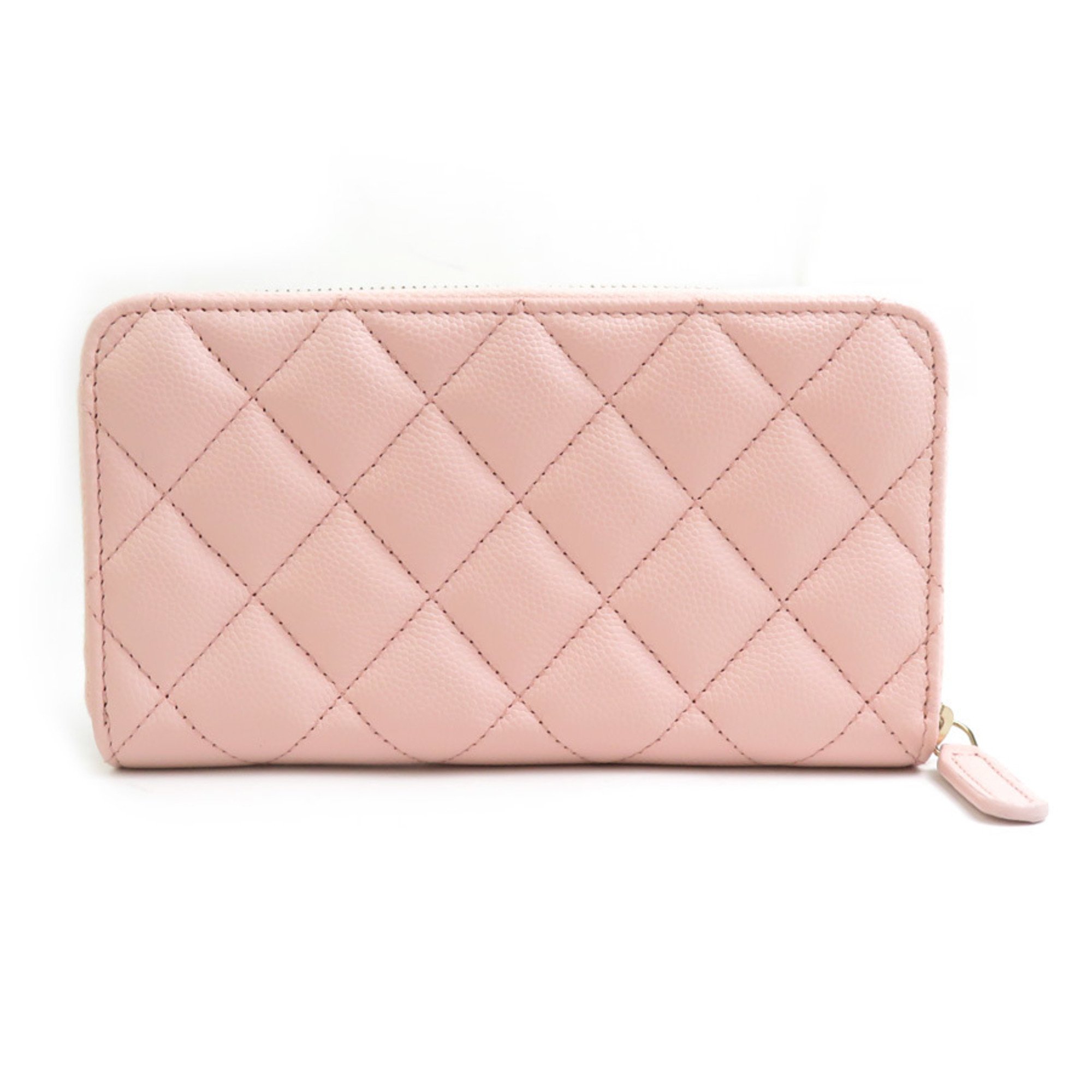 CHANEL Round Long Wallet Compact Caviar Skin Leather Pink Women's r10202j