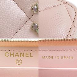 CHANEL Round Long Wallet Compact Caviar Skin Leather Pink Women's r10202j