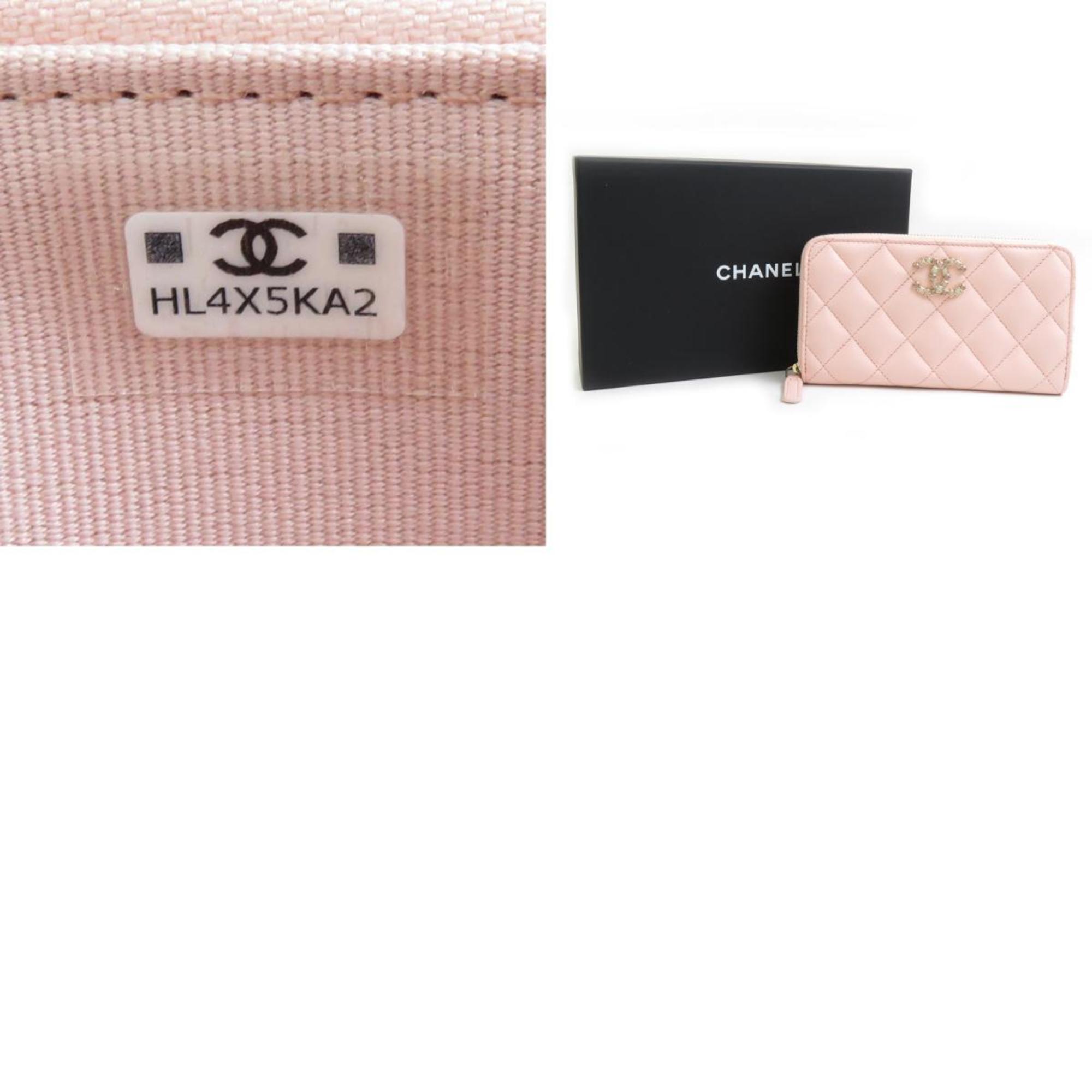 CHANEL Round Long Wallet Compact Caviar Skin Leather Pink Women's r10202j