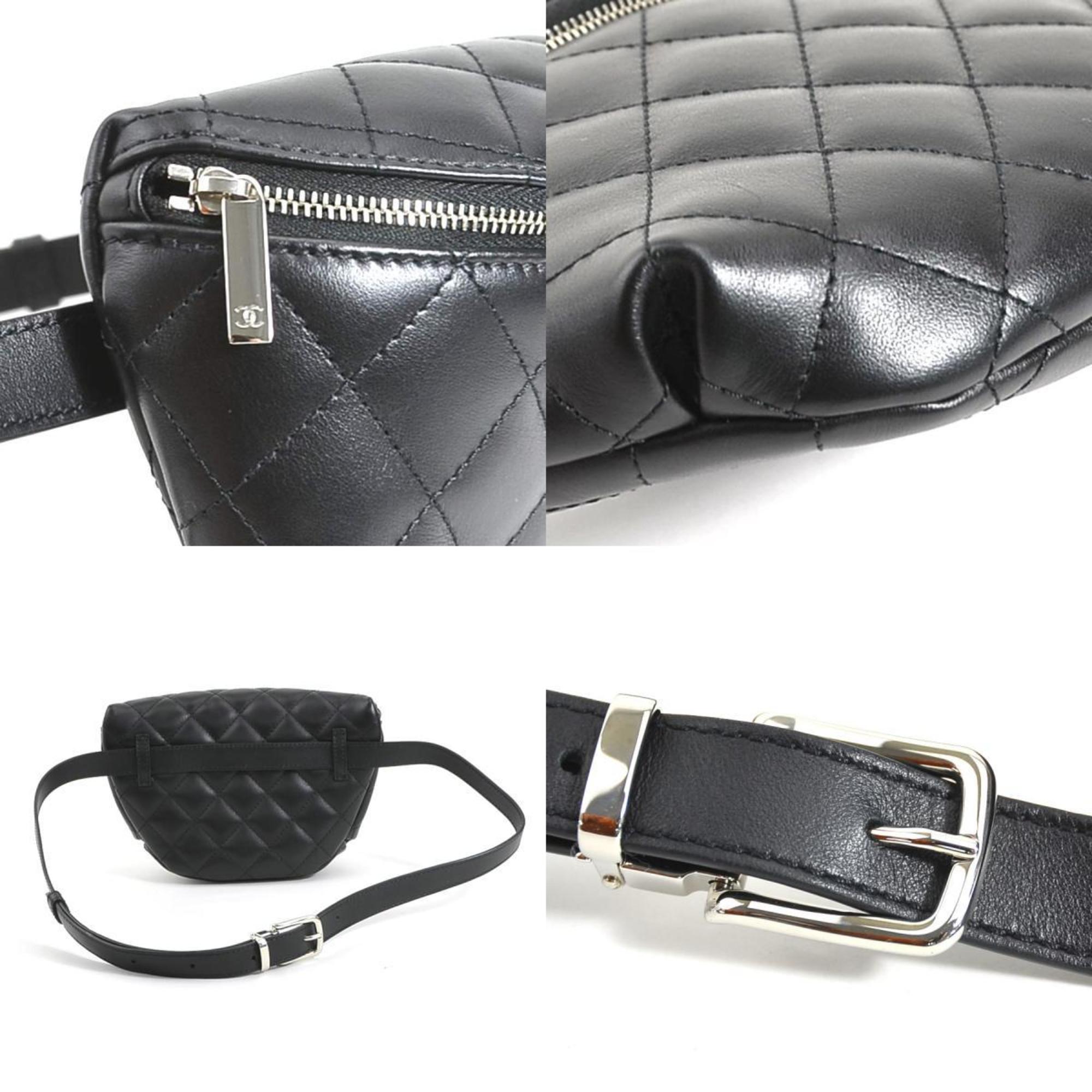 CHANEL Waist Bag Belt Staff Uniform Lambskin Black Men Women 99993i