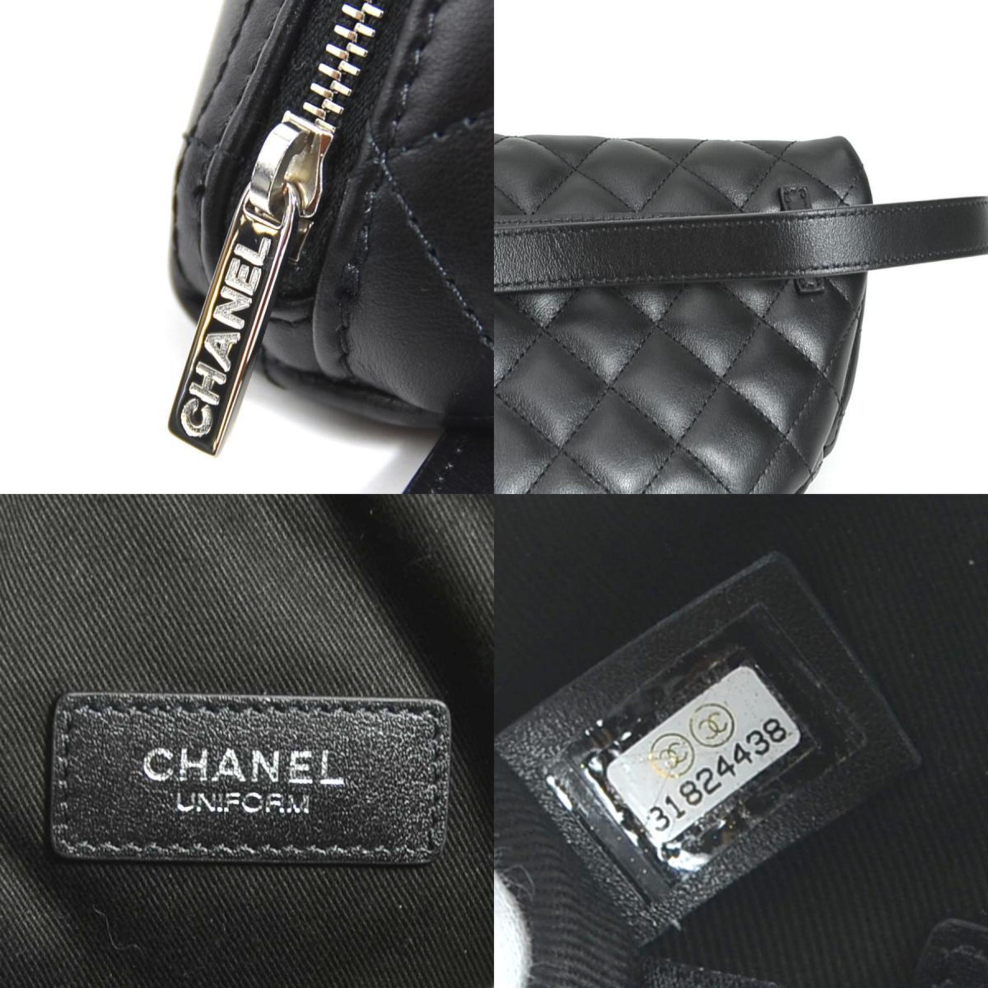 CHANEL Waist Bag Belt Staff Uniform Lambskin Black Men Women 99993i