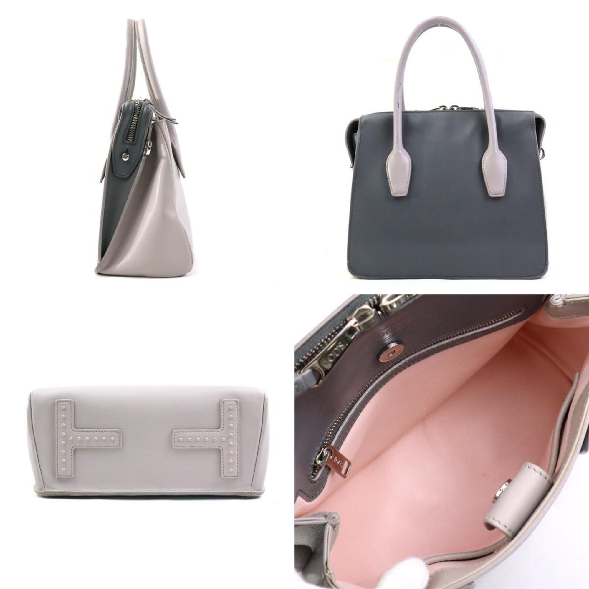 Tod's handbag shoulder bag leather grey silver ladies e59435a