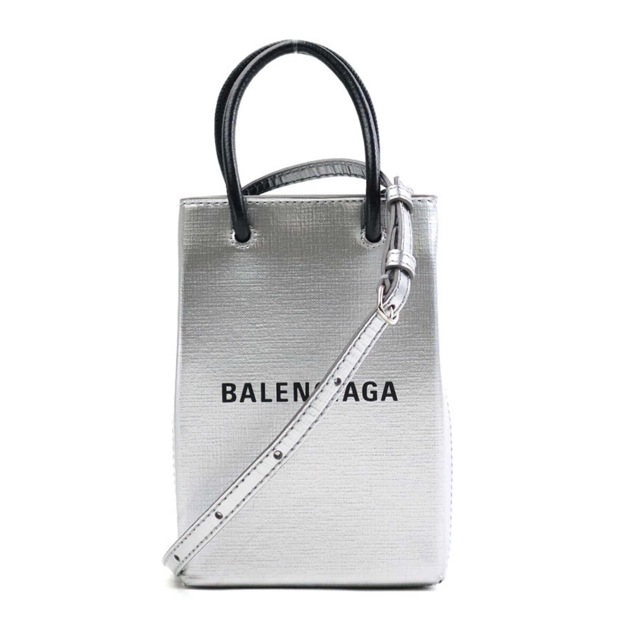 BALENCIAGA Shoulder Bag Phone Holder Leather Silver Women's 593826 r10200a