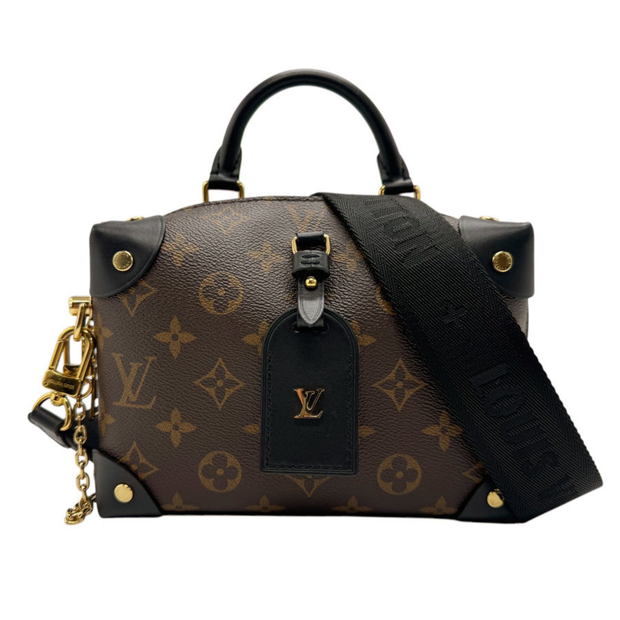 Louis Vuitton LOUIS VUITTON Shoulder Bag Handbag Monogram Petite Malle Souple Canvas Brown Black Gold Women's M45571 n0646