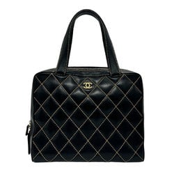 CHANEL Handbag Wild Stitch Leather Black Gold Women's n0620