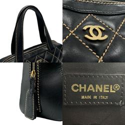 CHANEL Handbag Wild Stitch Leather Black Gold Women's n0620