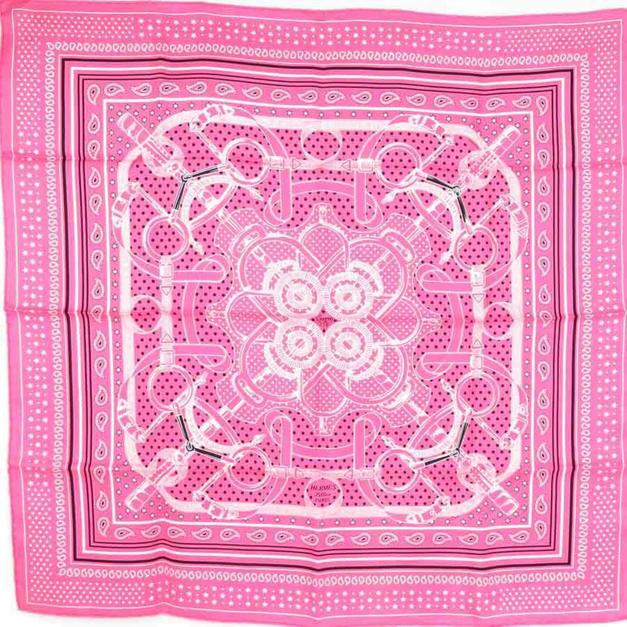 Hermes HERMES Scarf Muffler Silk Pink White Black Women's e59443a