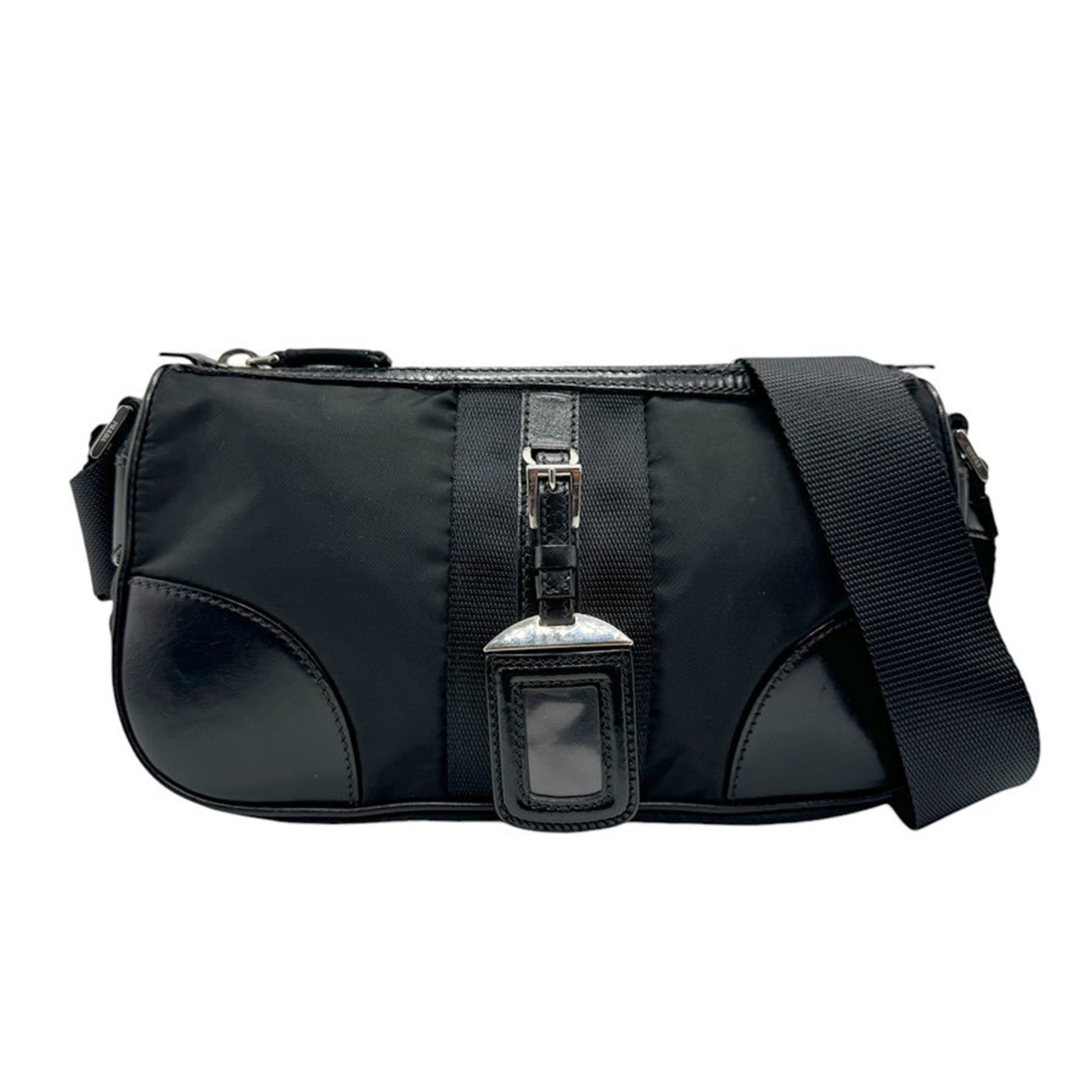 PRADA Shoulder Bag Nylon Leather Black Men Women n0604