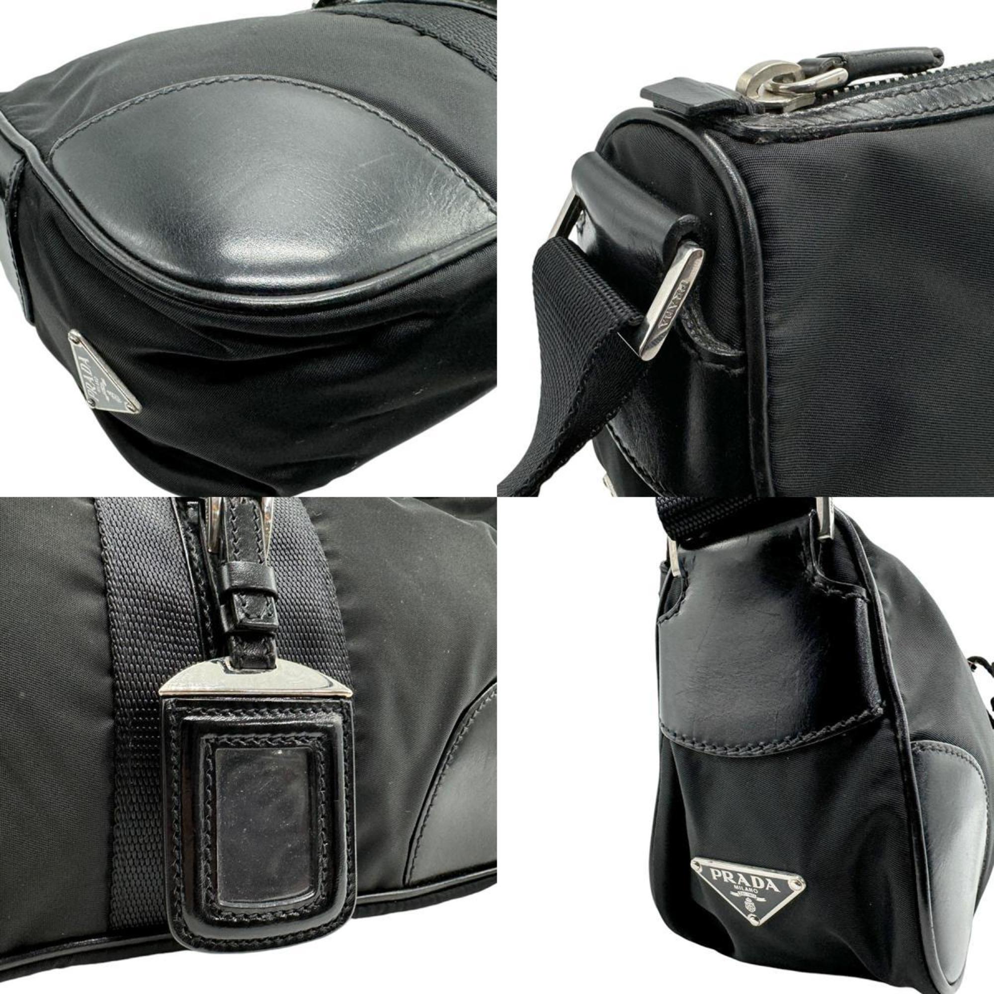 PRADA Shoulder Bag Nylon Leather Black Men Women n0604