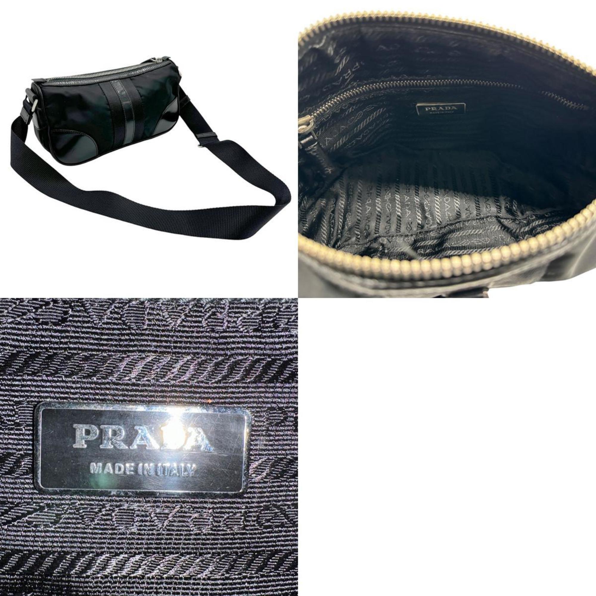 PRADA Shoulder Bag Nylon Leather Black Men Women n0604