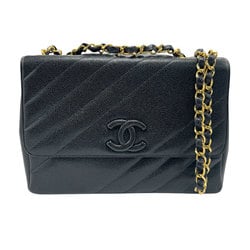 CHANEL Shoulder Bag Caviar Skin Leather Black Women's n0617