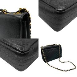 CHANEL Shoulder Bag Caviar Skin Leather Black Women's n0617