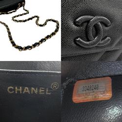 CHANEL Shoulder Bag Caviar Skin Leather Black Women's n0617