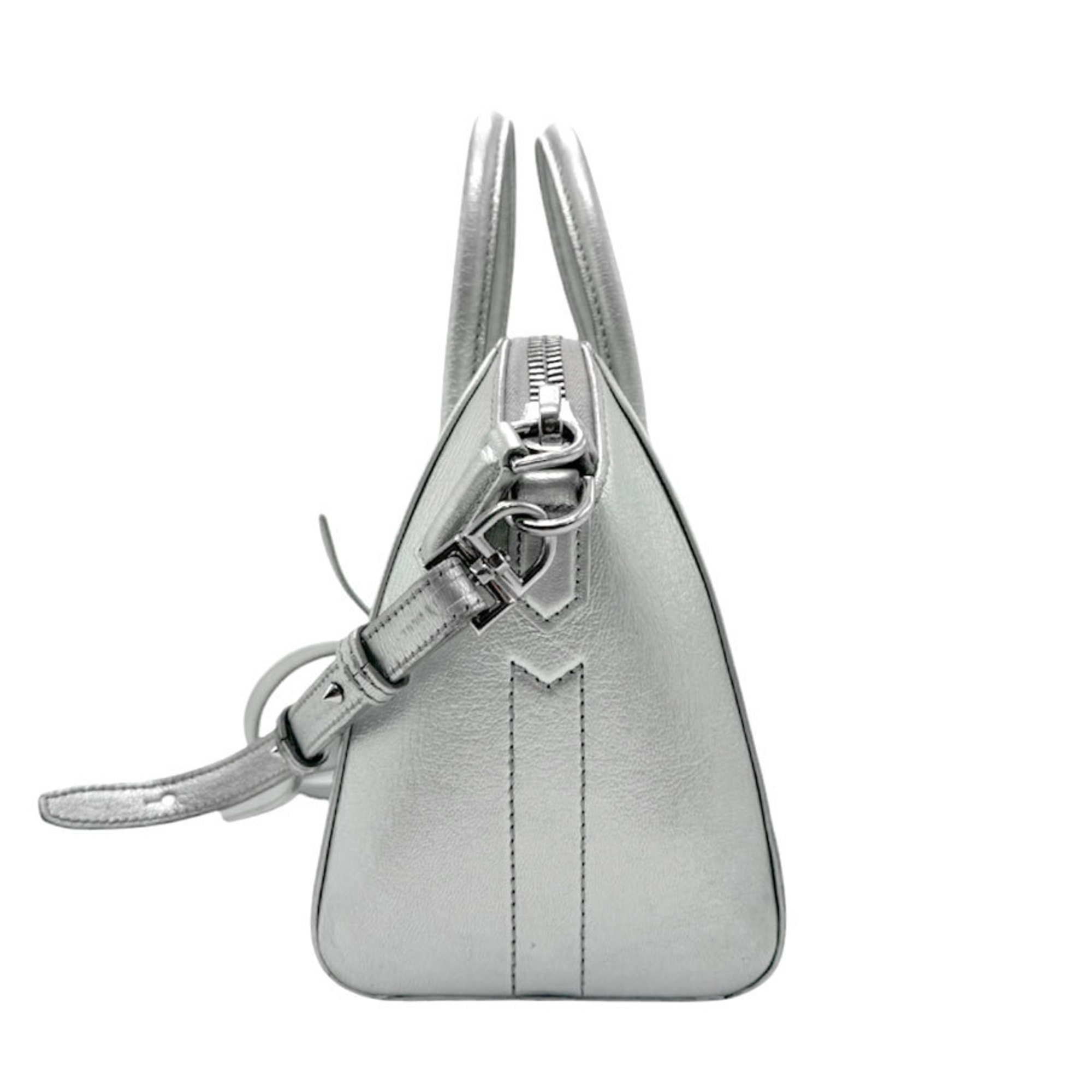 Givenchy Antigona Handbag Shoulder Bag Leather Silver Women's n0625