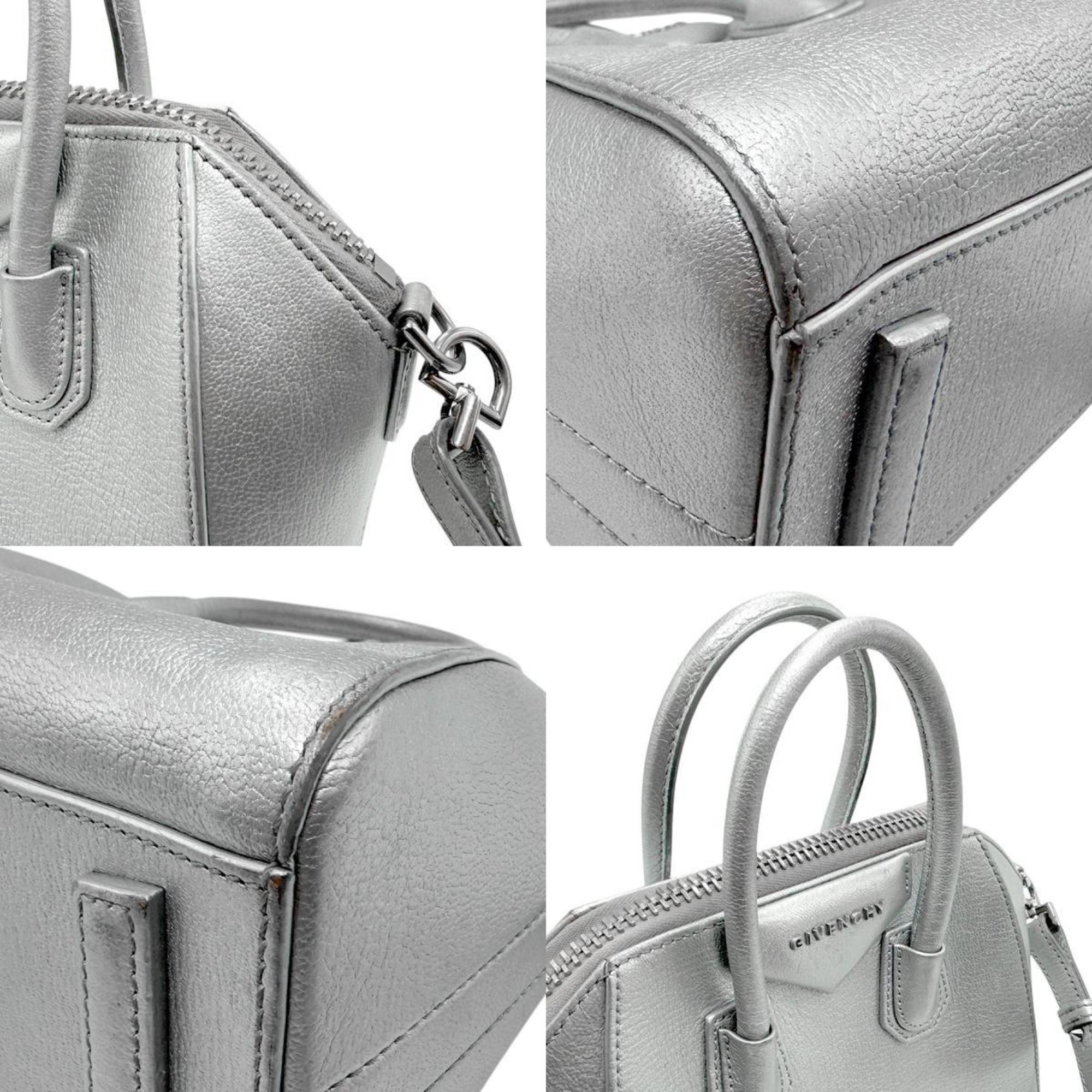 Givenchy Antigona Handbag Shoulder Bag Leather Silver Women's n0625