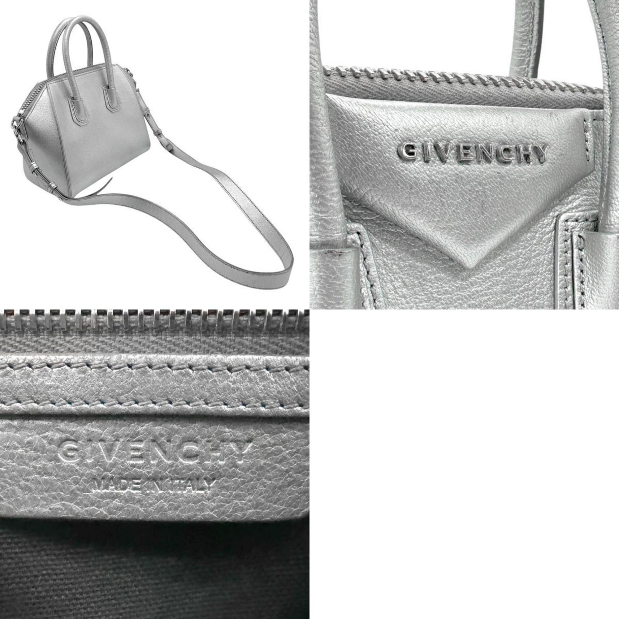 Givenchy Antigona Handbag Shoulder Bag Leather Silver Women's n0625