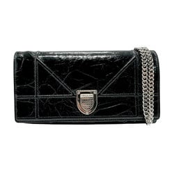 Christian Dior Chain Wallet Diorama Leather Black Women's n0657