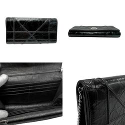 Christian Dior Chain Wallet Diorama Leather Black Women's n0657