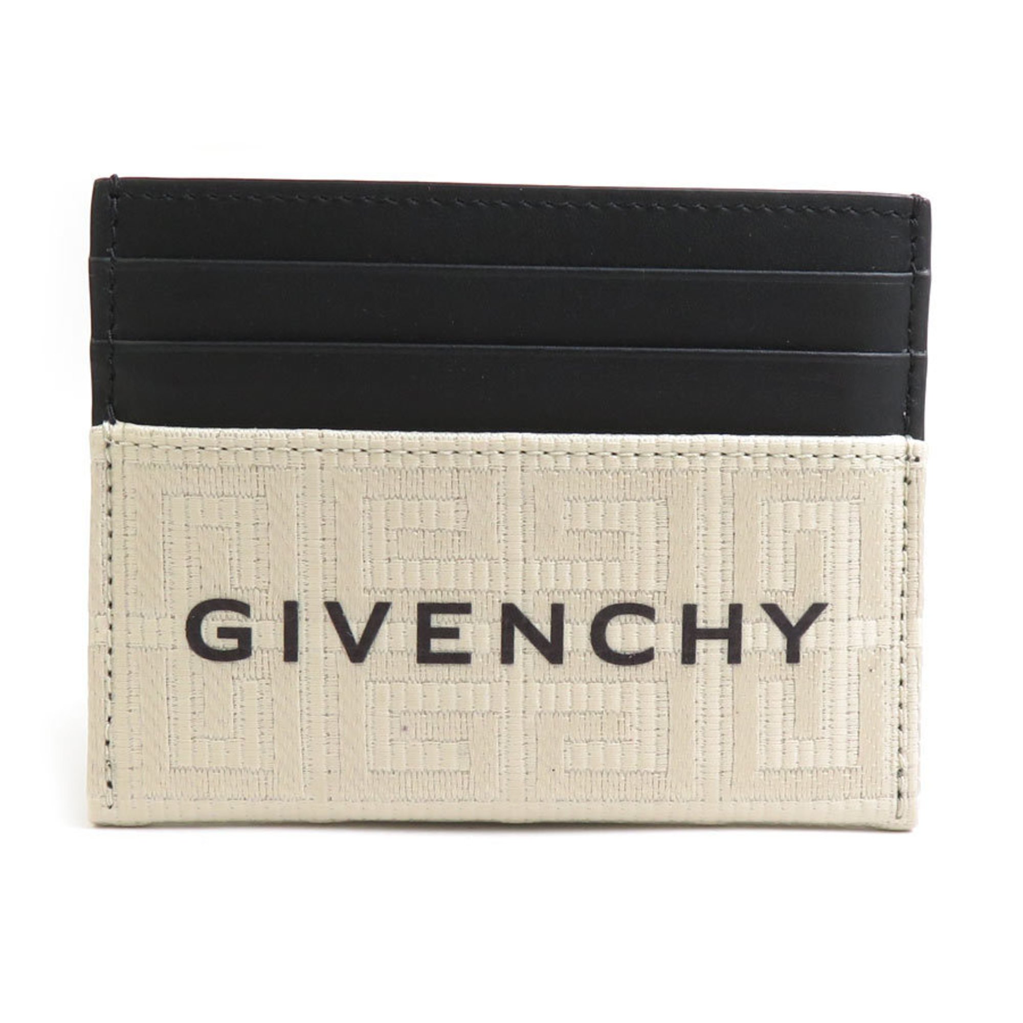 GIVENCHY Business Card Holder/Card Case Leather Black x Beige Men's Women's r10204a