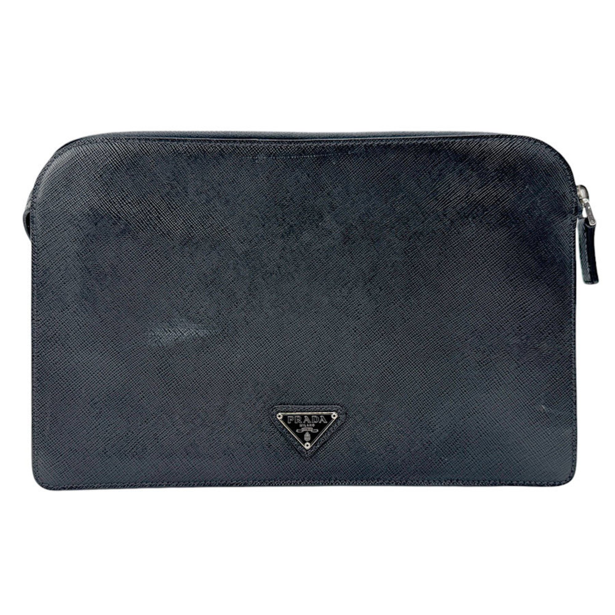 PRADA Second Bag Leather Black Men's n0606