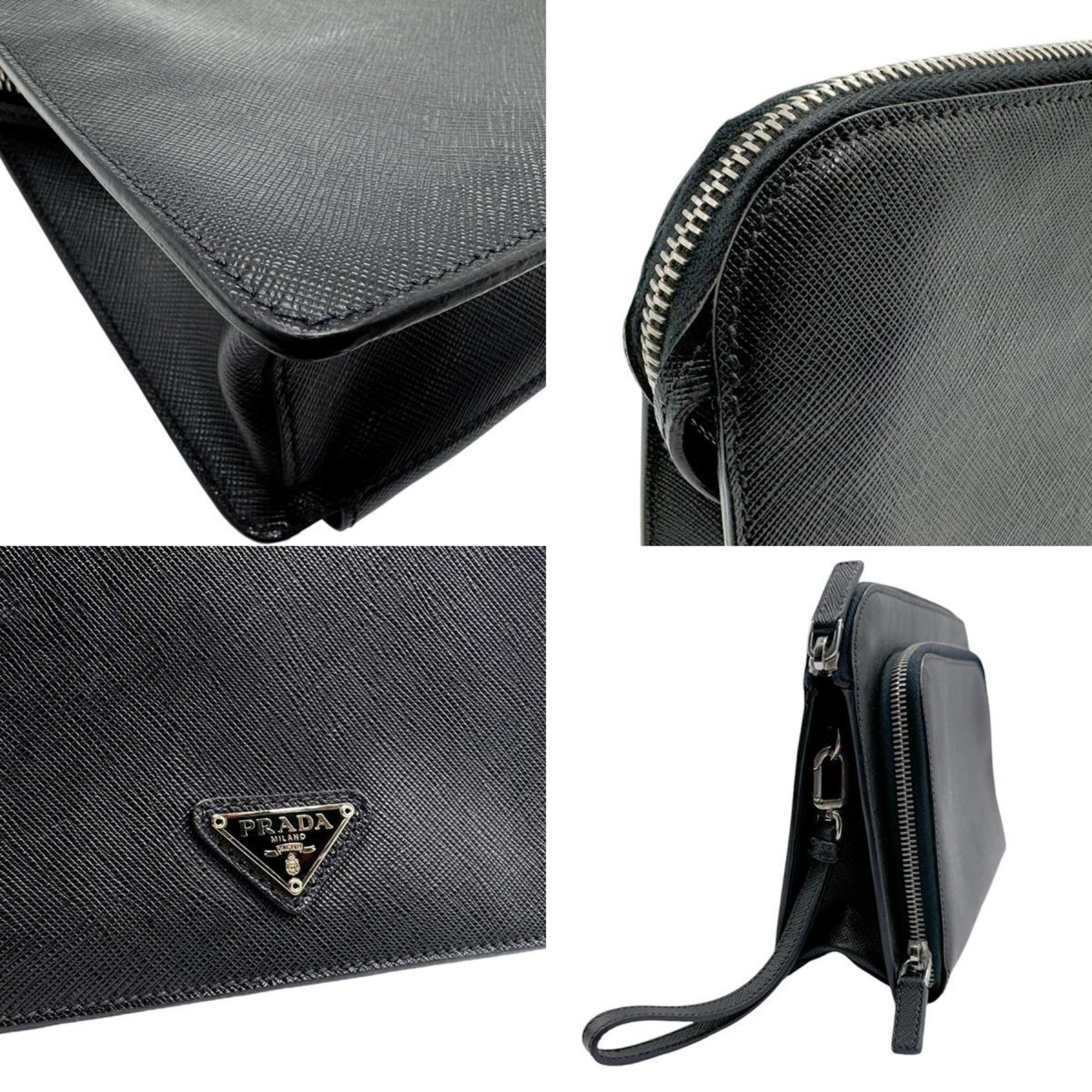 PRADA Second Bag Leather Black Men's n0606