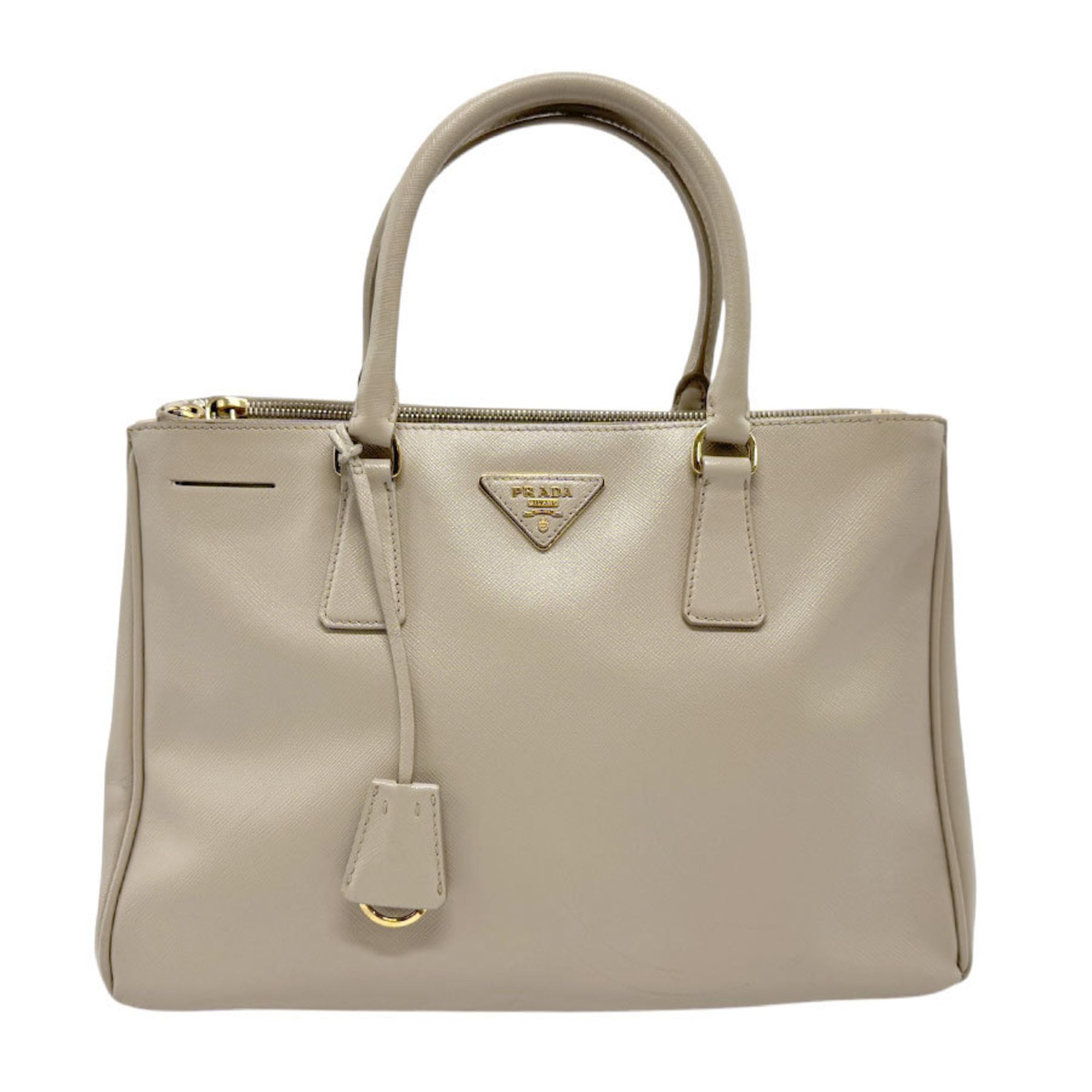 PRADA handbag shoulder bag leather light beige gold ladies n0636