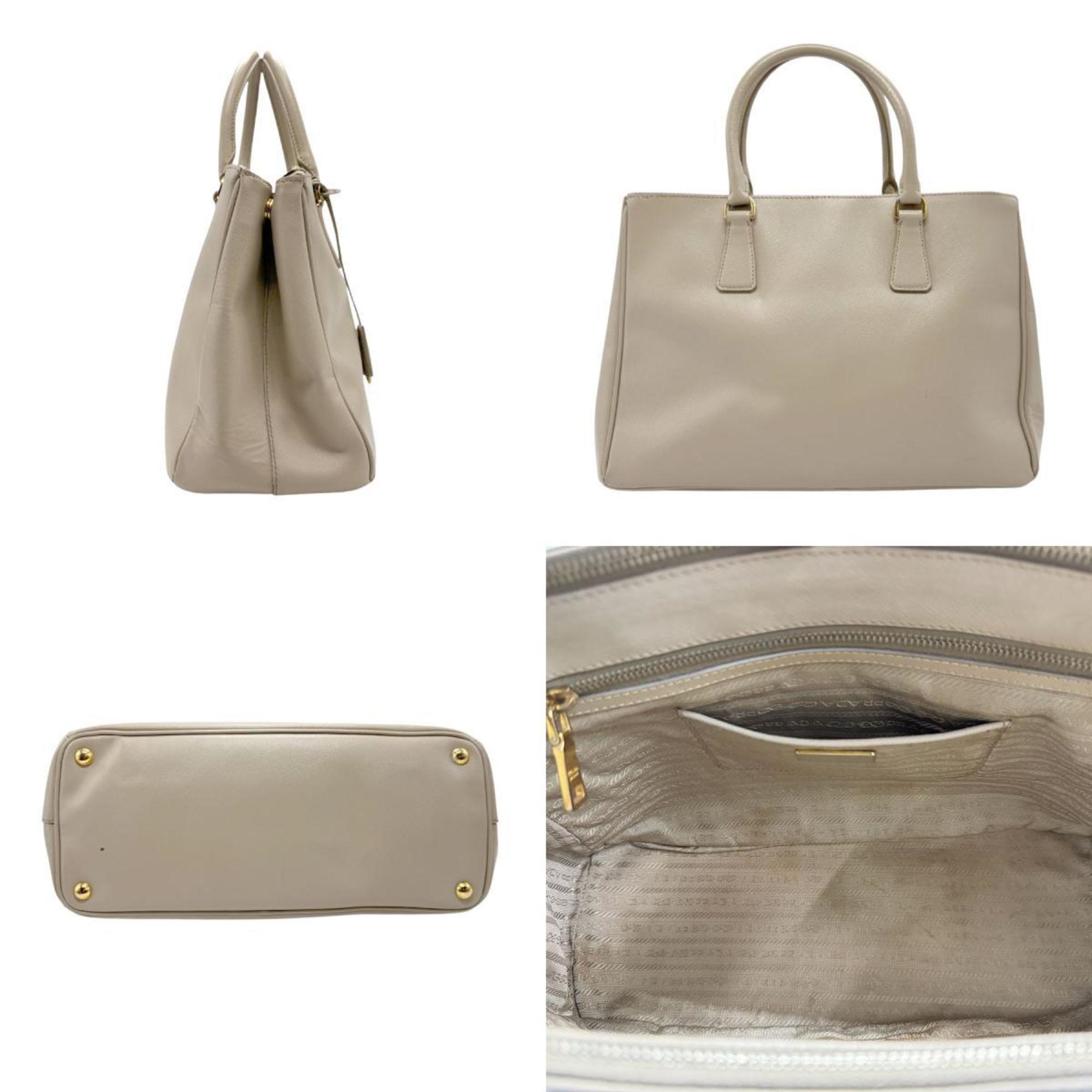 PRADA handbag shoulder bag leather light beige gold ladies n0636