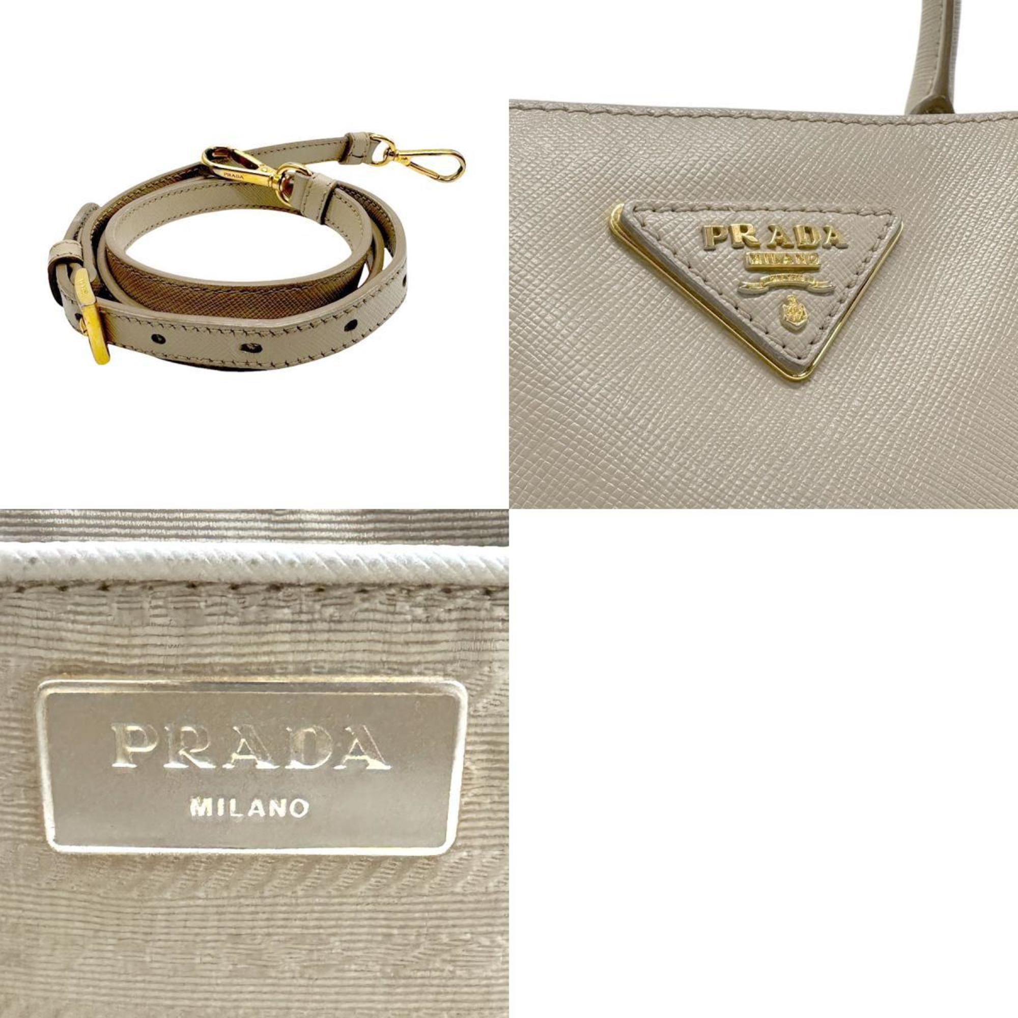 PRADA handbag shoulder bag leather light beige gold ladies n0636